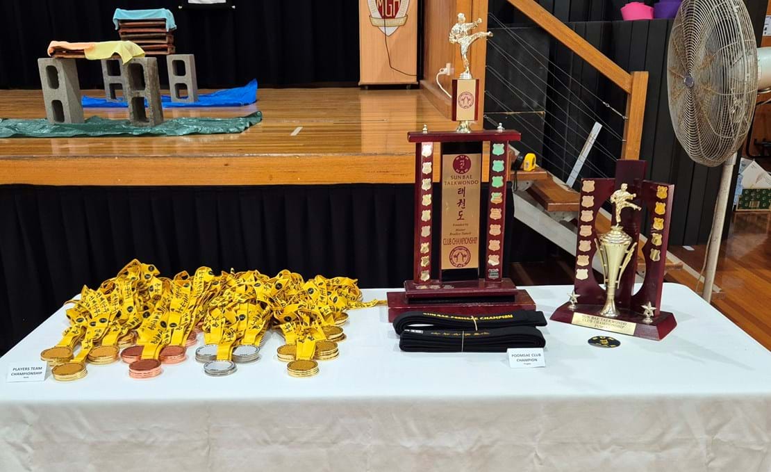 Sun Bae Korean Martial Art - Taekwondo Championship - Patterns, High Kick, Power Breaking, Roof Tiles, Kukkiwon, WT - World Taekwondo, Australia, Brisbane, Centres locations at Kenmore, Newmarket, The Gap, Middle Park, Mt Gravatt, Toowoomba, Grandmaster Bradley Tatnell. competition, white belt, yellow belt, blue belt, red belt, black belt, children, adults, male, female.