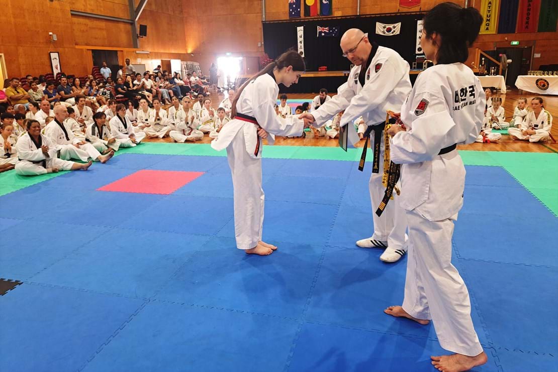 Sun Bae Korean Martial Art - Taekwondo Championship - Patterns, High Kick, Power Breaking, Roof Tiles, Kukkiwon, WT - World Taekwondo, Australia, Brisbane, Centres locations at Kenmore, Newmarket, The Gap, Middle Park, Mt Gravatt, Toowoomba, Grandmaster Bradley Tatnell. competition, white belt, yellow belt, blue belt, red belt, black belt, children, adults, male, female.