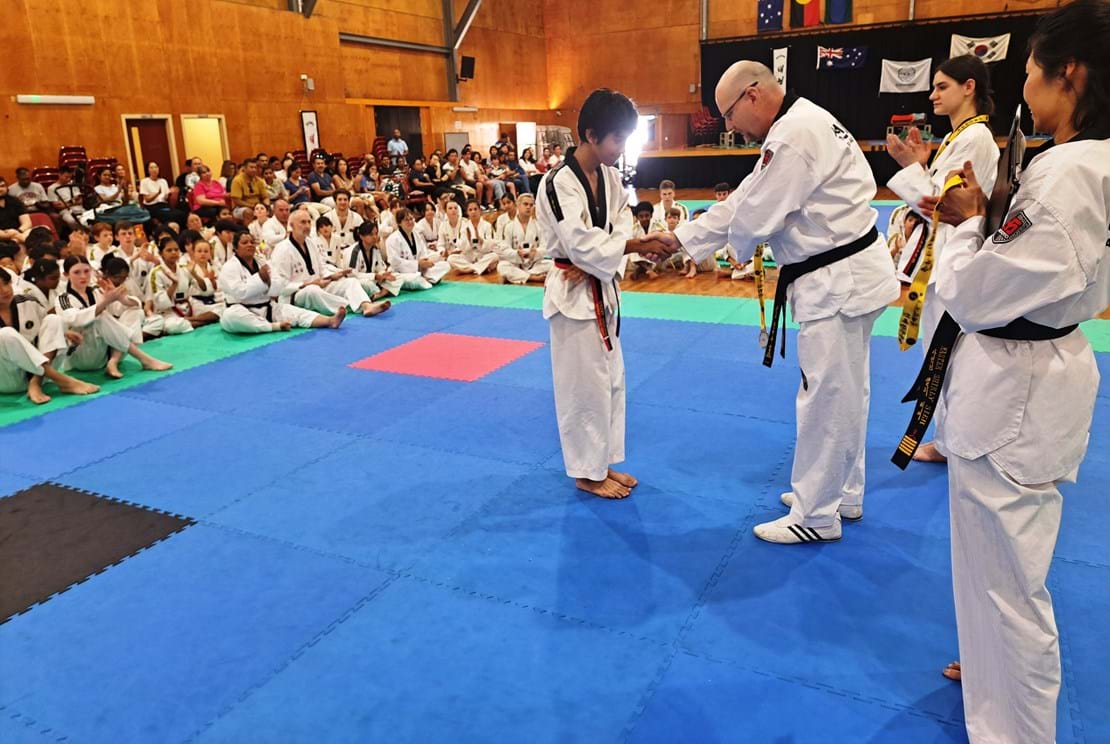 Sun Bae Korean Martial Art - Taekwondo Championship - Patterns, High Kick, Power Breaking, Roof Tiles, Kukkiwon, WT - World Taekwondo, Australia, Brisbane, Centres locations at Kenmore, Newmarket, The Gap, Middle Park, Mt Gravatt, Toowoomba, Grandmaster Bradley Tatnell. competition, white belt, yellow belt, blue belt, red belt, black belt, children, adults, male, female.