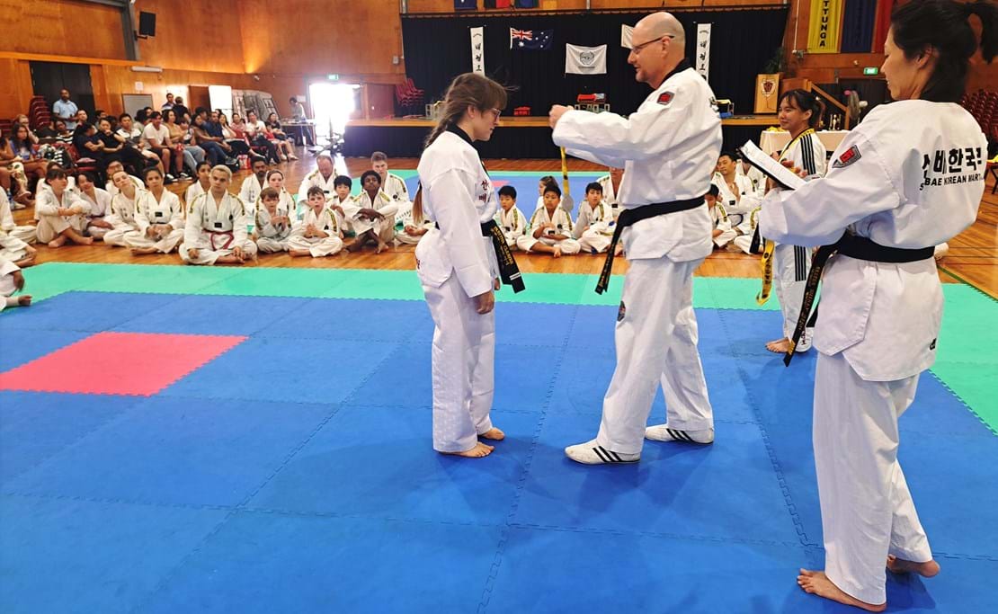 Sun Bae Korean Martial Art - Taekwondo Championship - Patterns, High Kick, Power Breaking, Roof Tiles, Kukkiwon, WT - World Taekwondo, Australia, Brisbane, Centres locations at Kenmore, Newmarket, The Gap, Middle Park, Mt Gravatt, Toowoomba, Grandmaster Bradley Tatnell. competition, white belt, yellow belt, blue belt, red belt, black belt, children, adults, male, female.