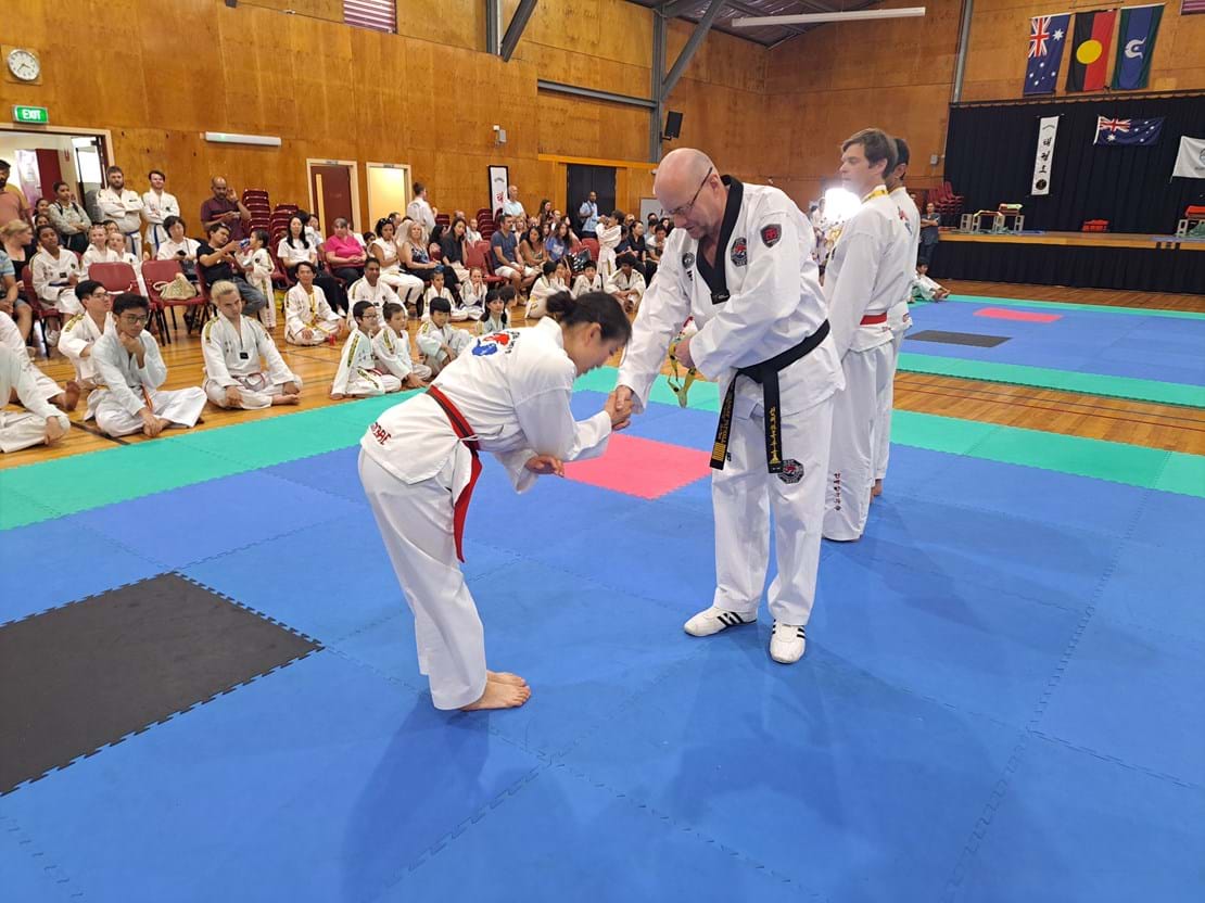 Sun Bae Korean Martial Art - Taekwondo Championship - Patterns, High Kick, Power Breaking, Roof Tiles, Kukkiwon, WT - World Taekwondo, Australia, Brisbane, Centres locations at Kenmore, Newmarket, The Gap, Middle Park, Mt Gravatt, Toowoomba, Grandmaster Bradley Tatnell. competition, white belt, yellow belt, blue belt, red belt, black belt, children, adults, male, female.