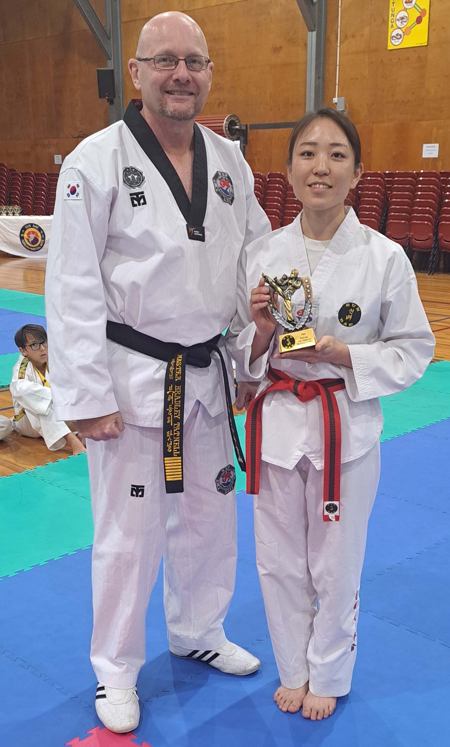 Red belt patterns champion: Sun Bae Korean Martial Art - Taekwondo Championship - Patterns, High Kick, Power Breaking, Roof Tiles, Kukkiwon, WT - World Taekwondo, Australia, Brisbane, Centres locations at Kenmore, Newmarket, The Gap, Middle Park, Mt Gravatt, Toowoomba, Grandmaster Bradley Tatnell. competition, white belt, yellow belt, blue belt, red belt, black belt, children, adults, male, female.