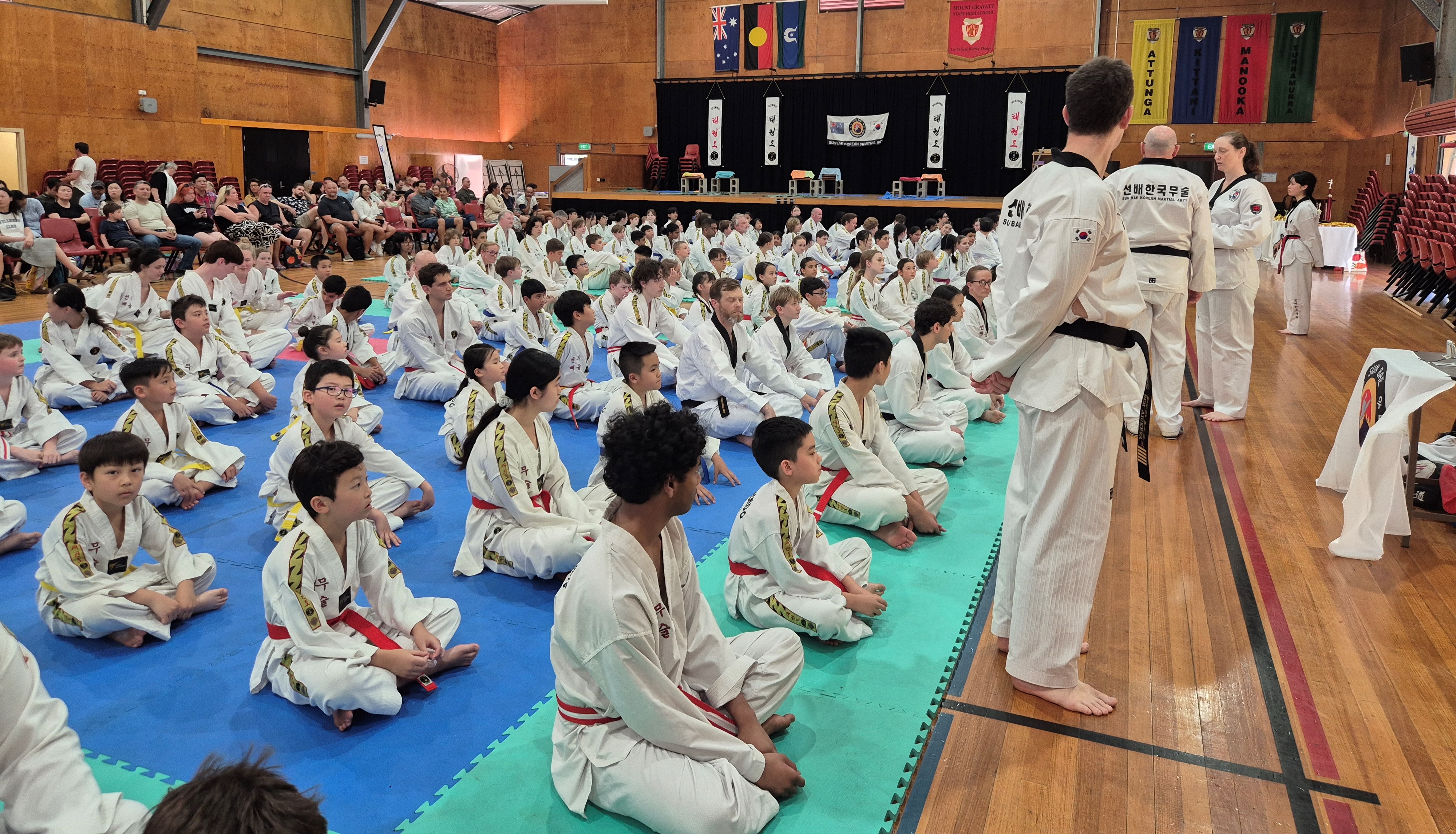 Sun Bae Korean Martial Art - Taekwondo Championship - Patterns, High Kick, Power Breaking, Roof Tiles, Kukkiwon, WT - World Taekwondo, Australia, Brisbane, Centres locations at Kenmore, Newmarket, The Gap, Middle Park, Mt Gravatt, Toowoomba, Grandmaster Bradley Tatnell. competition, white belt, yellow belt, blue belt, red belt, black belt, children, adults, male, female.
