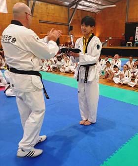 Hannah Yang, Champion, Black belt patterns champion: Sun Bae Korean Martial Art - Taekwondo Championship - Patterns, High Kick, Power Breaking, Roof Tiles, Kukkiwon, WT - World Taekwondo, Australia, Brisbane, Centres locations at Kenmore, Newmarket, The Gap, Middle Park, Mt Gravatt, Toowoomba, Grandmaster Bradley Tatnell. competition, white belt, yellow belt, blue belt, red belt, black belt, children, adults, male, female.