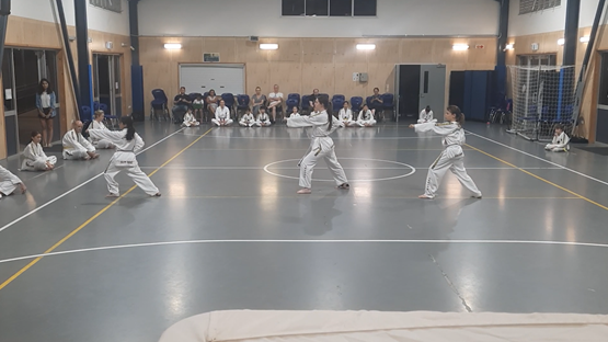 Emma, Emily and Leander perform their poomsae at grading
