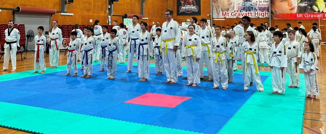 Sun Bae Korean Martial Art - Taekwondo Championship - Patterns, High Kick, Power Breaking, Roof Tiles, Kukkiwon, WT - World Taekwondo, Australia, Brisbane, Centres locations at Kenmore, Newmarket, The Gap, Middle Park, Mt Gravatt, Toowoomba, Grandmaster Bradley Tatnell. competition, white belt, yellow belt, blue belt, red belt, black belt, children, adults, male, female.