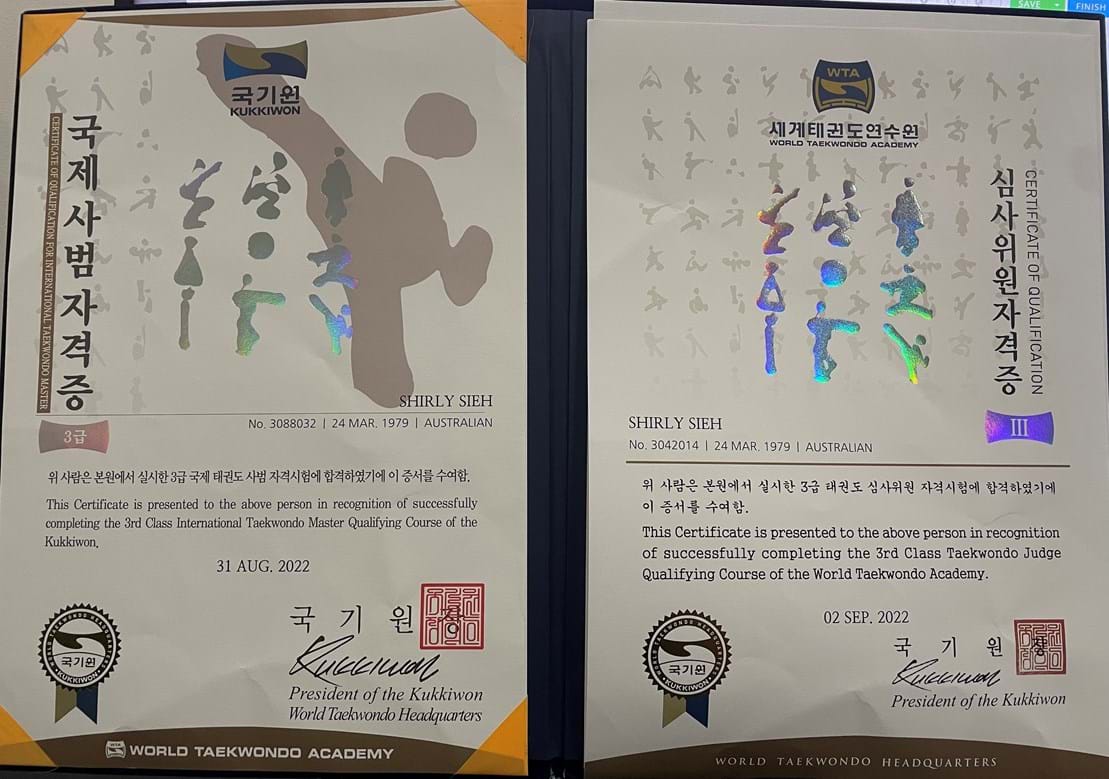 Kukkiwon Master & Examiner Certificate