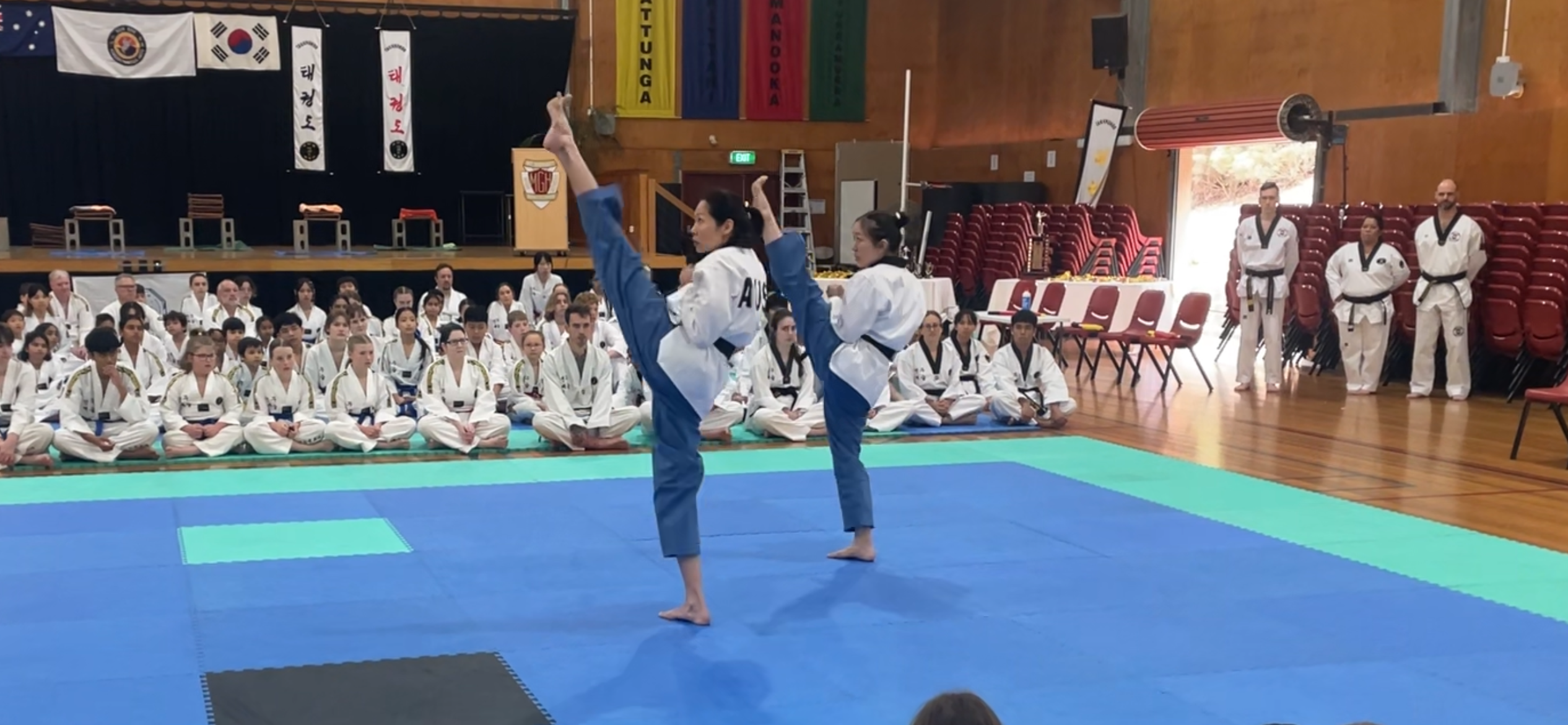 Sun Bae Korean Martial Art - Taekwondo Championship - Patterns, High Kick, Power Breaking, Roof Tiles, Kukkiwon, WT - World Taekwondo, Australia, Brisbane, Centres locations at Kenmore, Newmarket, The Gap, Middle Park, Mt Gravatt, Toowoomba, Grandmaster Bradley Tatnell. competition, white belt, yellow belt, blue belt, red belt, black belt, children, adults, male, female.