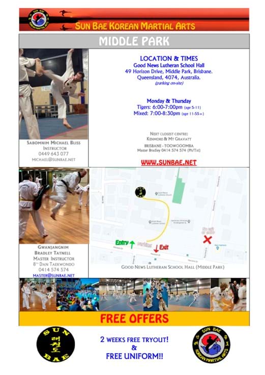 Middle Park Sun Bae Taekwondo Info Pack